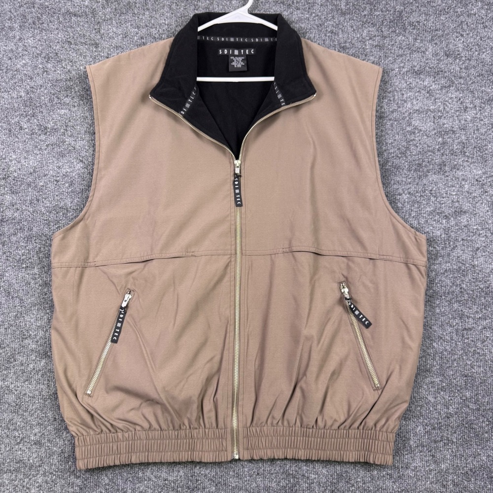 SDI TEC Mens XL Tan Fleece Lined Full Zip Golf Vest Light Outdoor Outerwear